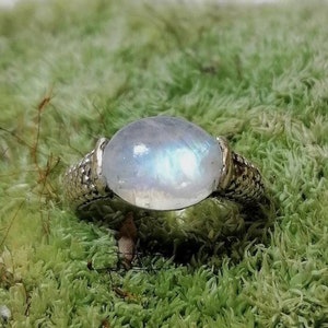 Ring &quot;snake skin&quot; in silver and rainbow moonstone