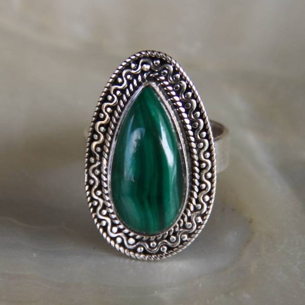 Bague argent pierre naturelle de malachite