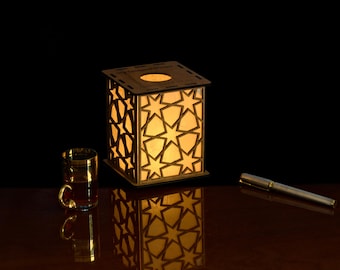 Islamic Geometric Wood Lantern – Umayyad Mosque Pattern, Damascus  (AD 709) 5" Tall
