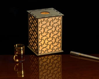 Islamic Geometric Wood Lantern – East Tower of Kharraqan Pattern, Iran (AD 1067)   6" Tall