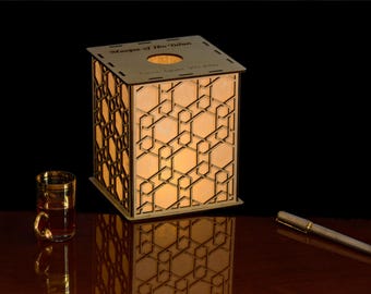 Islamic Geometric Wood Lantern – Ibn Tulun Mosque Pattern, Cairo (AD 879) 6" Tall