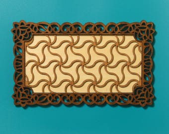 The Alhambra - Islamic Geometric Wall Art - Sapele wood border, Cherry lattice, Basswood background (11x7")