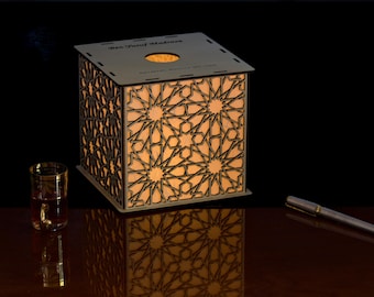 Islamic Geometric Wood Lantern – Ben Yusuf Madrasa Pattern, Marrakech  (AD 1564) 6" Tall