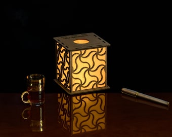 Islamic Geometric Wood Lantern – Alhambra Palace Pattern, Granada, Spain (AD 1302) 4" Tall