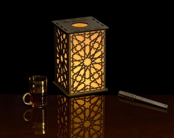 Islamic Geometric Wood Lantern – Alcázar Palace Pattern, Seville, Spain (AD 1364)  6" Tall