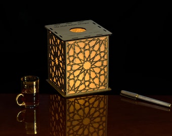 Islamic Geometric Wood Lantern – Shah Jahan Mosque Pattern, Thatta, Pakistan (AD 1647) 5" Tall