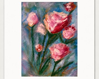 Original Rose Painting on Canvas, Small Abstract Flower Painting, 20x15 cm