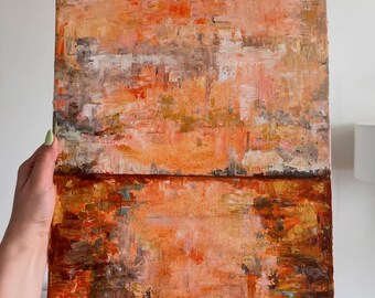 Afterglow – Original Abstract Sunset Painting, Orange Pink Wall Art, Contemporary Acrylic on Canvas, 30x42 cm