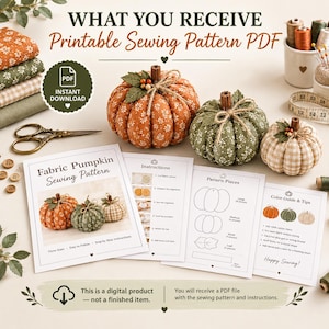 Patrón Calabaza de Tela PDF, Calabaza Decorativa, Costura de Otoño, DIY Halloween, 3 Tamaños