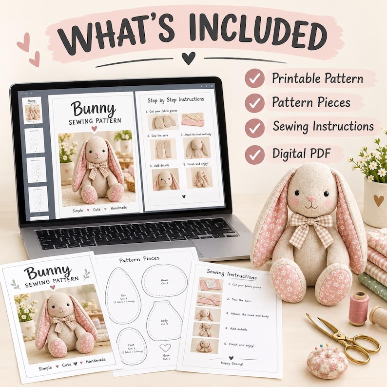 Bunny Sewing Pattern PDF, Stuffed Animal Tutorial, Nursery Decor DIY ...