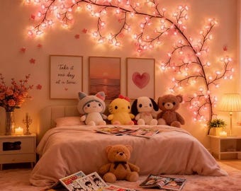 Whimsical LED Cherry Blossom Lights-Decorative Floral Branches-Warm White Ambient Lighting- Elegant Home Interior Decoration, Cherry Blossom