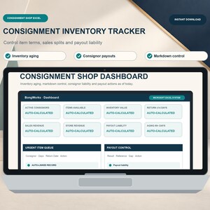 Consignment Inventory Tracker, Consignor Payout, Stock Aging and Markdown Control Excel Shop System