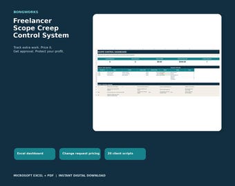 フリーランサー向け変更依頼システム（Excel）、スコープクリープ＆改訂トラッカー、見積もり計算ツール、承認スクリプト、利益ダッシュボード
