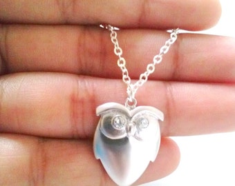 owl necklace,silver owl necklace,halloween jewelry,halloween necklace owl,christmas gift,christmas present