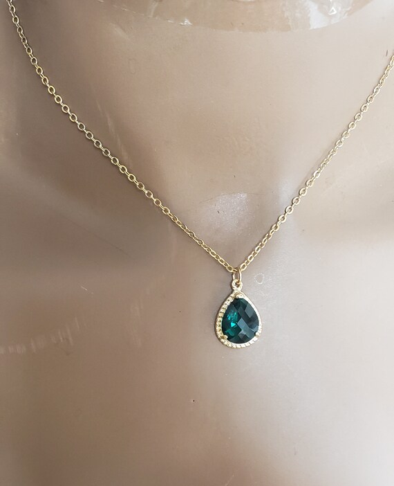 Emerald Green Single Stone Necklace, Single Birthstone