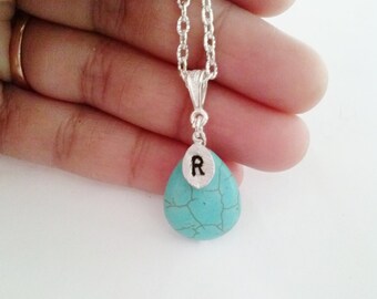 turquoise necklace,personalized necklace,leaf and turquoise necklace,bridesmaid gift,silver jewelry,birthstone