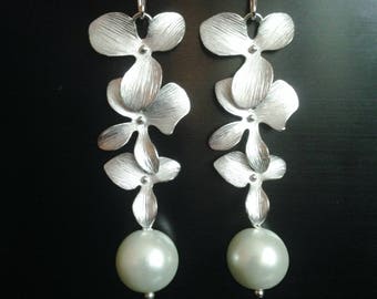 pendientes de flores de orquídeas gota de lágrima, pendientes de orquídea y perla caída, pendientes de novia de la boda, joyas de verano, pendientes de flores