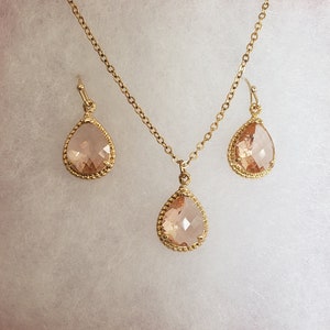 Champagne gold jewelry set,peach gold necklace and earrings set, bridal or bridesmaid jewelry set,champagne/ peach gold jewelry,