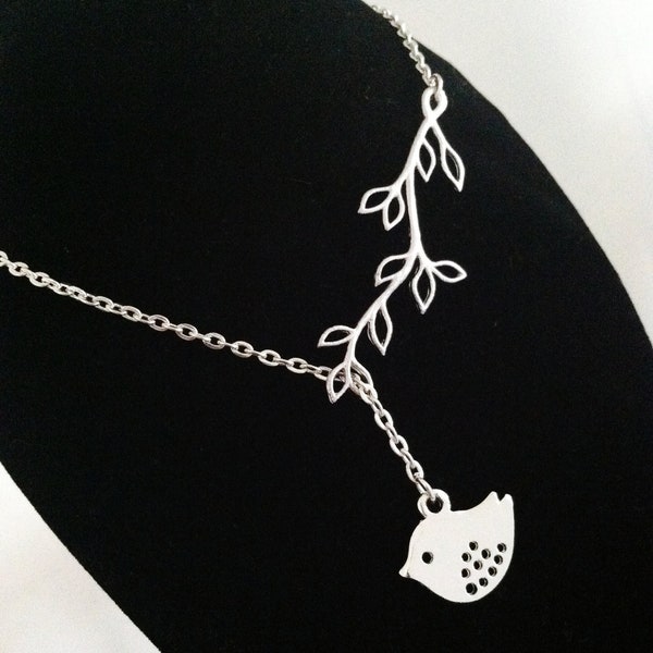 STERLING SILVER chain,bird and branch necklace,silver bird and branch necklace,christmas,love bird necklace,mom sister gift,birthday gift