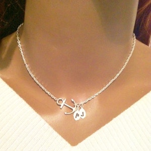 anchor necklace,personalize jewelry silver anchor necklace,initial leaf necklace,mother sister necklace,Christmas gift for sister friend