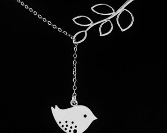 STERLING SILVER CHAIN,Detailed Bird and Branch necklace in sterling silver ,bird necklace,branch necklace,tree bird necklace,silver bird