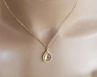 Champagne gold single stone necklace, single birthstone necklace, birthstone jewelry, Christmas holiday gift, Christmas holiday present