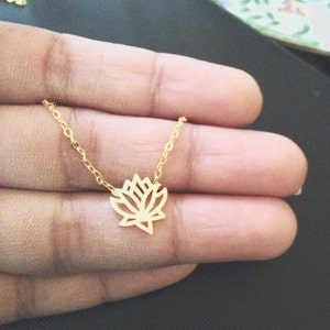 Gold lotus flower blossom necklace, gold flower necklace,lotus flower necklace,mom sister daughter gift,birthday gift,best friend gift image 1