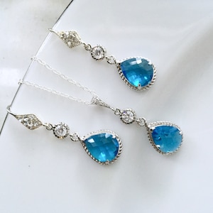 Blue crystal jewelry set,blue silver necklace and earrings set,wedding bridal jewelry set blue,mother of bride,swarovski crystal jewery set