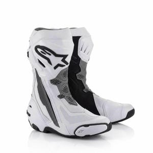 Motorcykelstövlar i vit grå svart Alpinestars Supertech R motorcykelstövlar