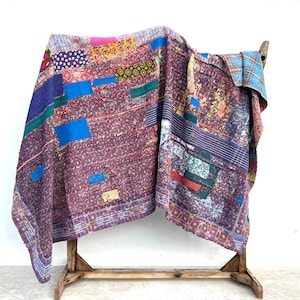 courtepointe kantha, courtepointe kantha vintage, kantha, jeté kantha, couverture, courtepointe indienne, courtepointe, literie bohème chic, édredon, couvertures image 1