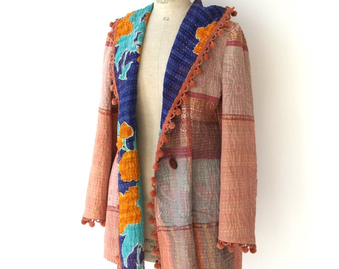 Kantha Quilt Jacket Hooded Kantha Jacket Kantha Coat Kantha Etsy