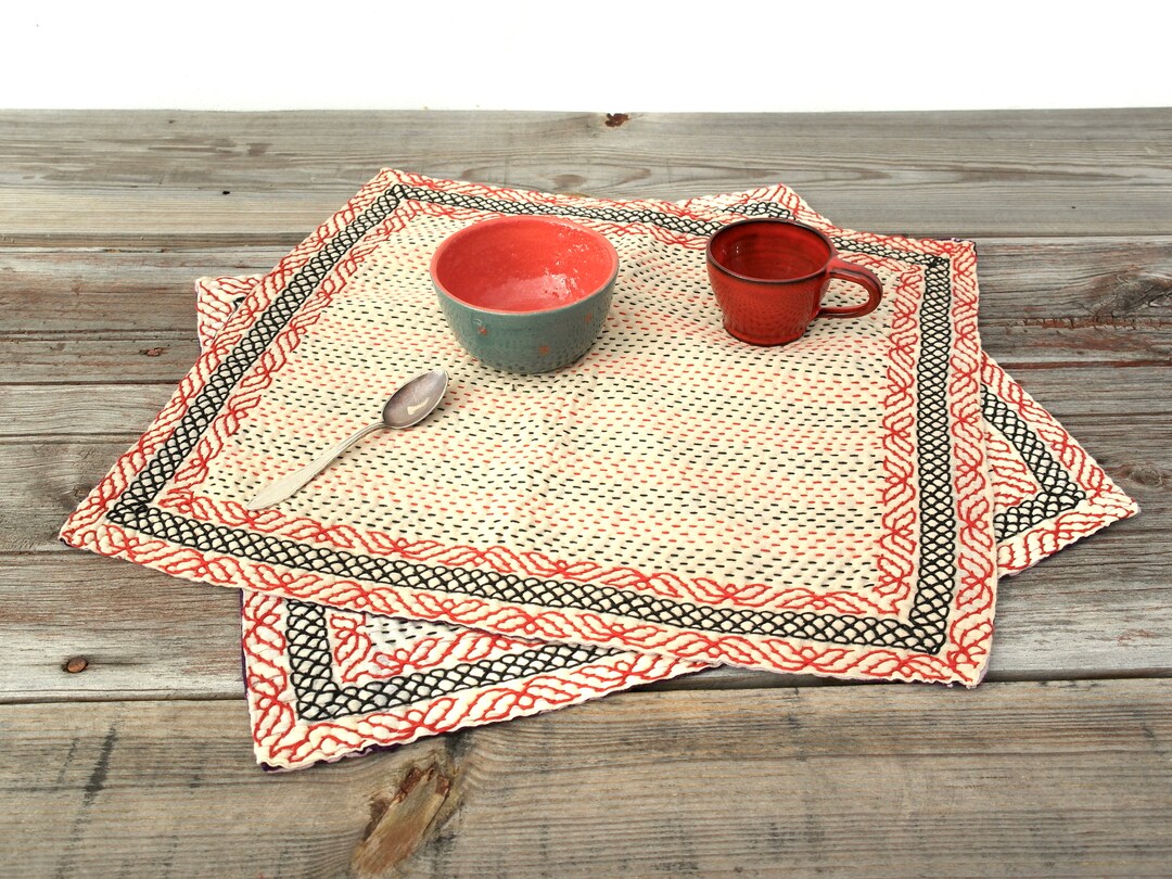 Kantha Placemats Set of 2 Rustic Placemats Kantha Etsy