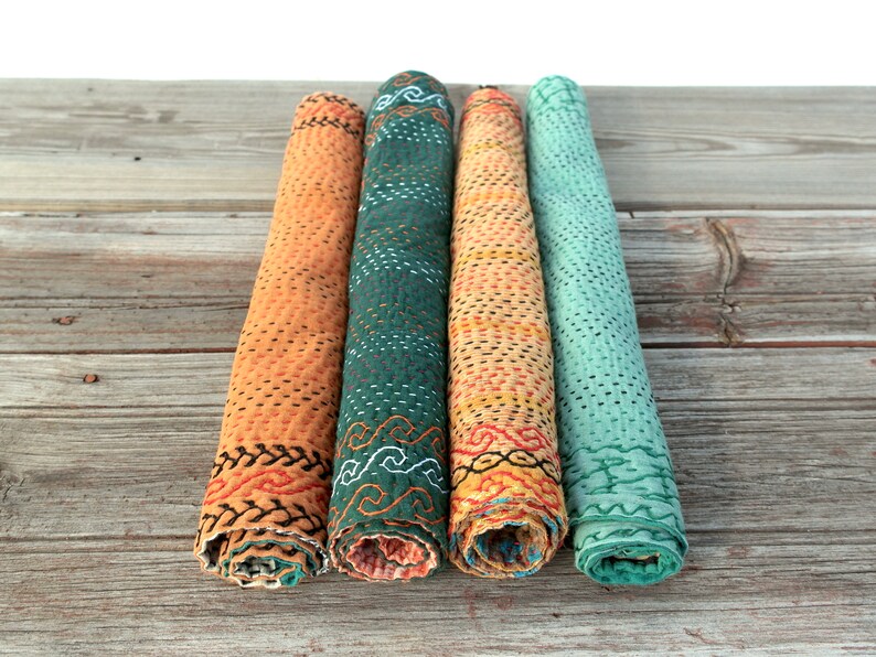 Kantha Placemats Set of 4 Rustic Placemats Kantha Etsy