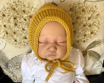 Merino Wool and cotton baby pixie bonnet, Autumn Fall Winter Baby Accessories. Ready to ship.