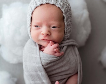 Hand knitted cotton pixie bonnet, pixie hat for newborn, baby bonnet for 0-24 months, unisex style, made to order