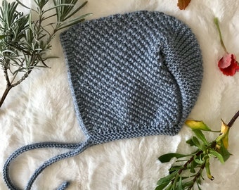 Hand knit baby bonnet made from baby Cashmerino wool, baby hat cap in a choice of colours to fit newborn to 12 months