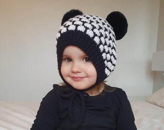 Baby and toddler pompom hat, Hand knit bubble hat for babies and toddlers, Faux fur pompom hat made to  order