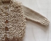 Retro style loopy baby cardigan. 0-6, 6-12 months baby cardigan. Baby girl loopy cardigan. Baby boy loopy cardigan. Made to order.