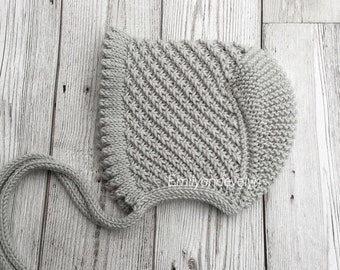 Bonnet for a baby girl made from Cashmerino wool, pale grey bonnet made to order. To fit 0-12 months