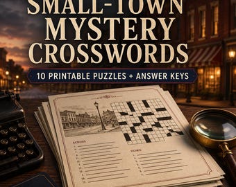 Small Town Mystery Crossword Puzzle Pack | 10 Printable Crosswords | Cozy Mystery Puzzles | Pack 1 PDF