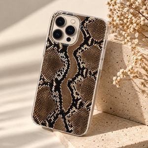 Telefoonhoesje met slangenprint, bruin, dierenprint, slangenleer, telefoonhoesje voor iPhone 17, 16, Samsung Galaxy S25, S24, Google Pixel 10, 9