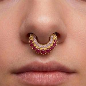 Margryta 925 Sterling Silver Ruby Septum Ring, CZ Clicker Hoop, Daith, Helix & Cartilage Piercing