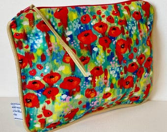 Small cosmetic bag, Handbag organiser pouch (Poppies)