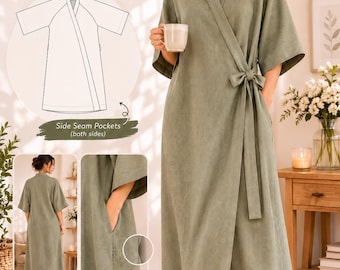 Wrap Robe Sewing Pattern PDF, Women's Kimono Robe Pattern XXS-5XL, A0 & A4 Printable Sewing Pattern, Instant Digital Download