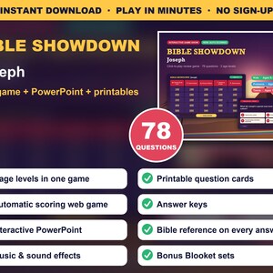 Joseph Bibelspiel, Bibel-Quizshow, automatische Punktevergabe, PowerPoint & Webbrowser, 3 Altersgruppen, Kinder, Jugendliche, Sonntagsschule, Jugendgruppe