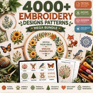 Über 4000 Stickmuster im Paket | Maschinenstickmuster | Mega-Paket | PES DST Jef EXP | Digitaler Download | Stickmuster