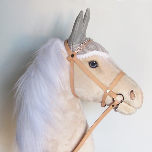 Snow Cream Hobby Horse (stick horse). Top quality with removable leather bridle and ear bonnet. For older children and teenagers. LARP.