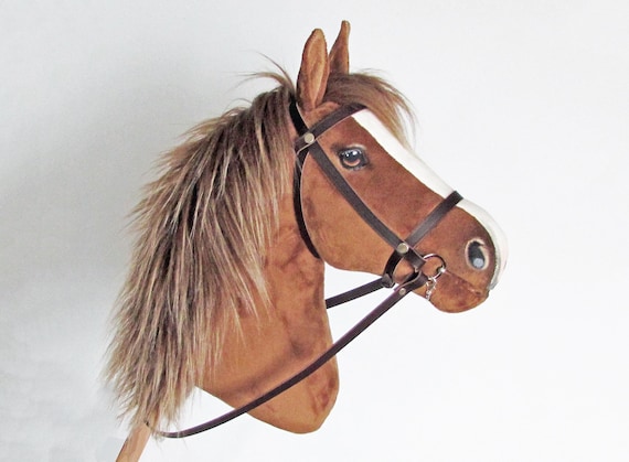 Chestnut Hobby Horse: Hand-Painted Stick Horse with Leather Bridle