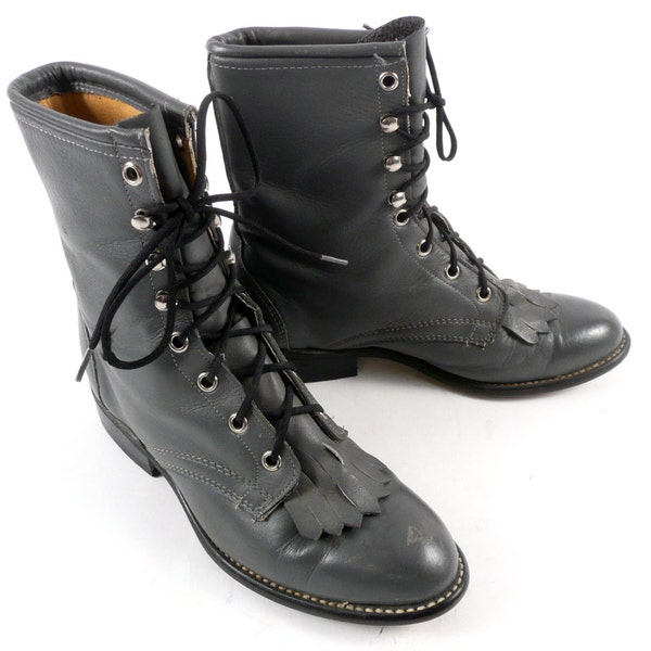 RESERVED - Vintage 80s 90s Laredo Gray Kiltie Black Lacer Granny Ankle Boots 6 6.5 M