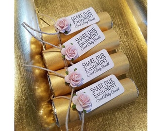 Baby shower favors, mints with personalized tags, new baby gift, baby dedication, baby shower, sweet baby girl, gold and blush